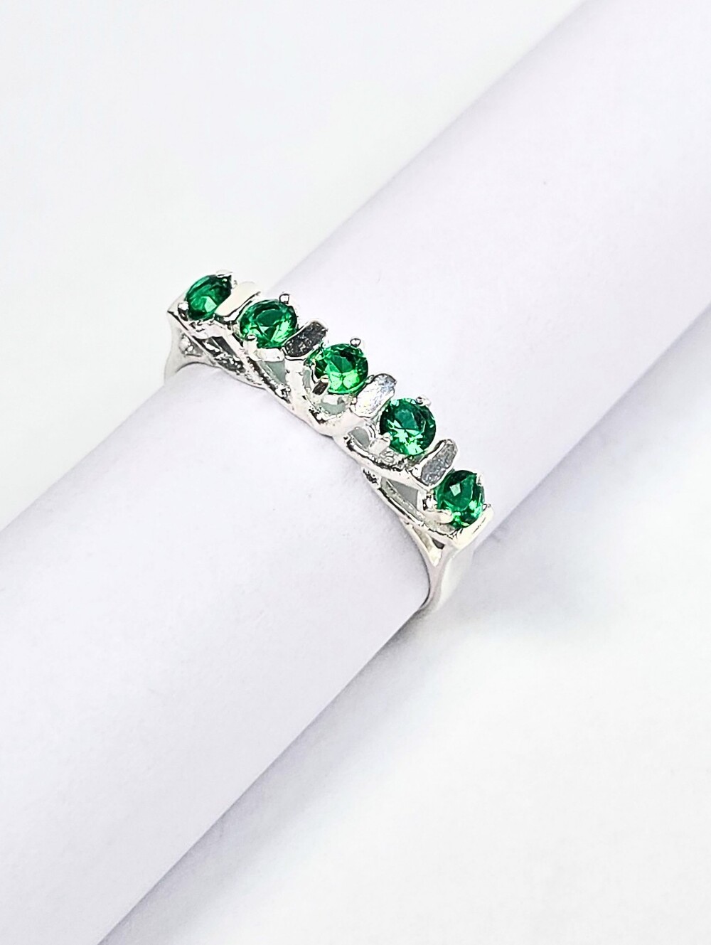 925 Sterling Silver Half Eternity Wedding CZ Band Ring Green Stackable Size #6.5